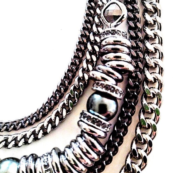 Stainless Steel Multi Chain, Ring & Bead 16-19" Necklace ~ Varied Silver Tones! - Picture 9 of 14